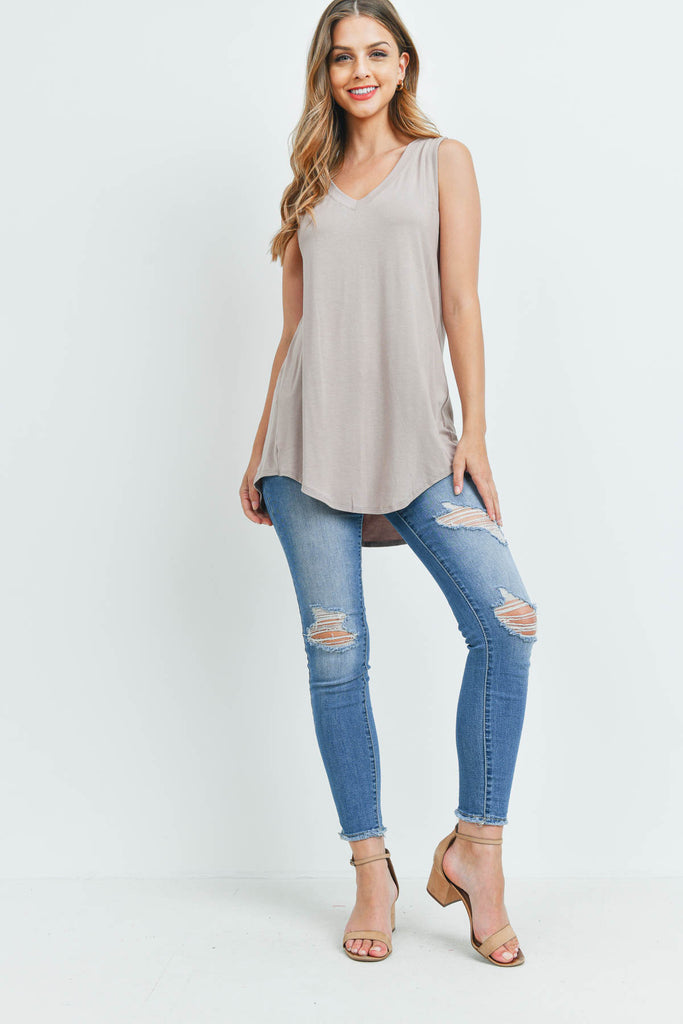 Luxe Rayon Sleeveless V-Neck Hi-Low Hem Top