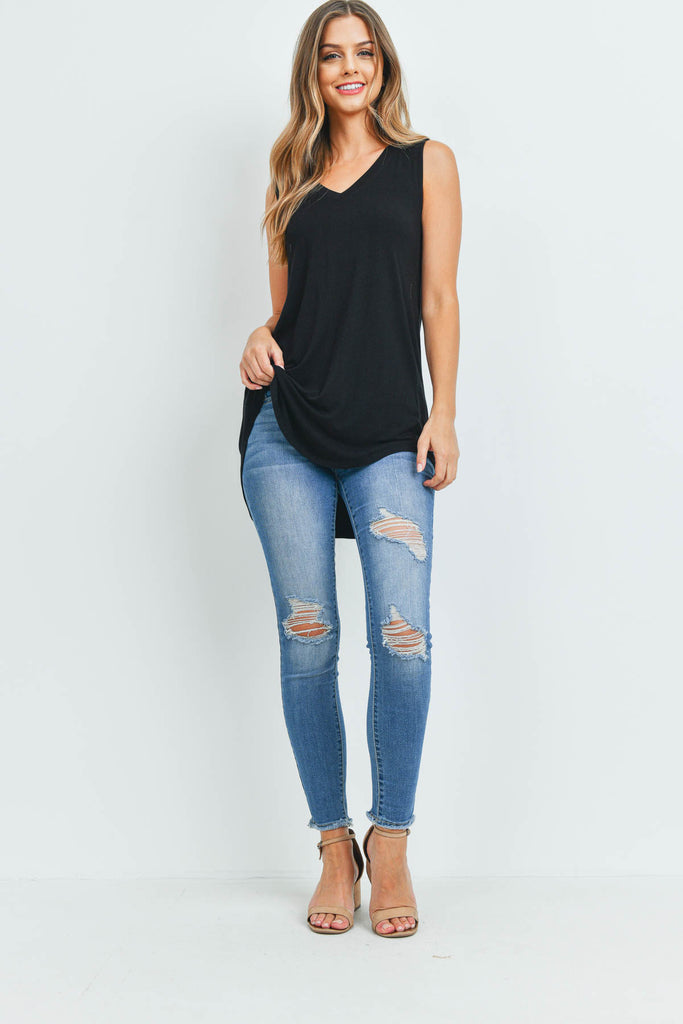 Luxe Rayon Sleeveless V-Neck Hi-Low Hem Top