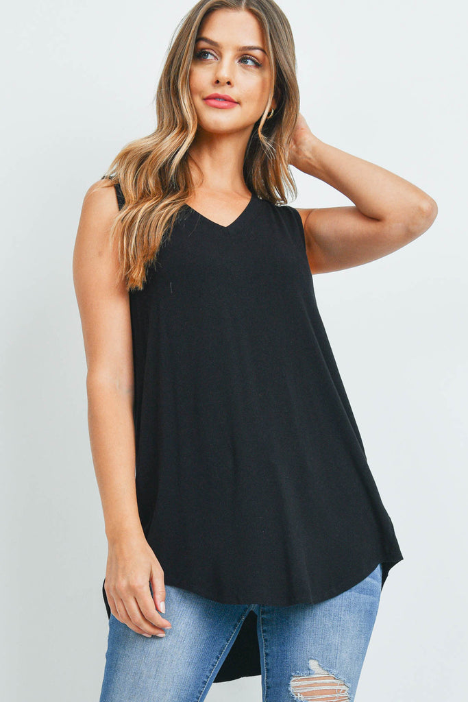 Luxe Rayon Sleeveless V-Neck Hi-Low Hem Top