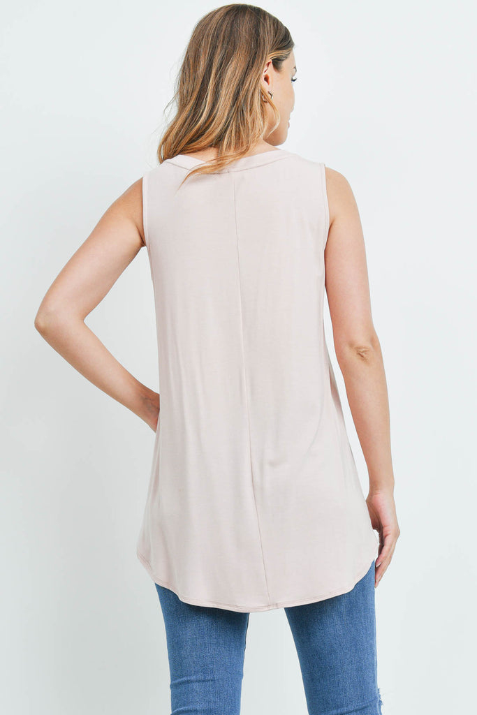 Luxe Rayon Sleeveless V-Neck Hi-Low Hem Top
