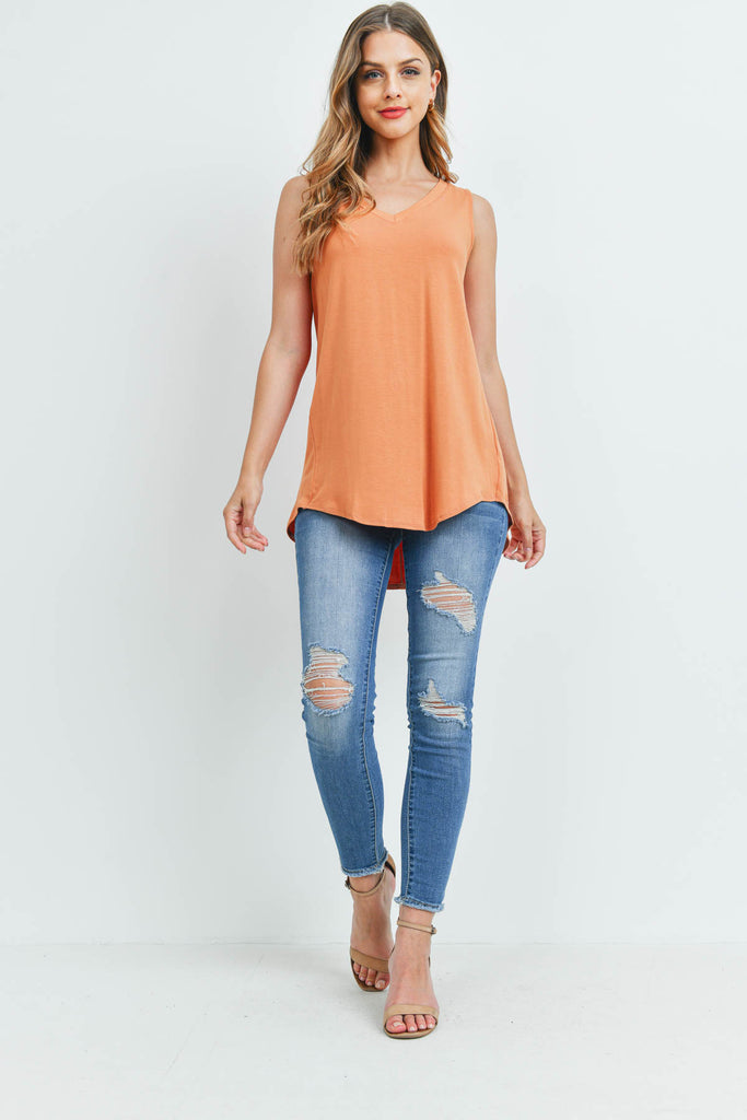 Luxe Rayon Sleeveless V-Neck Hi-Low Hem Top