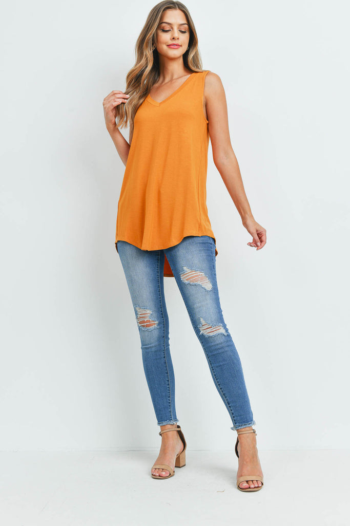 Luxe Rayon Sleeveless V-Neck Hi-Low Hem Top