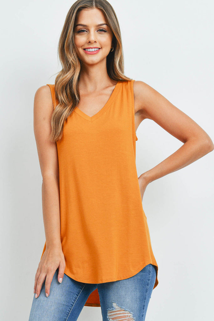 Luxe Rayon Sleeveless V-Neck Hi-Low Hem Top
