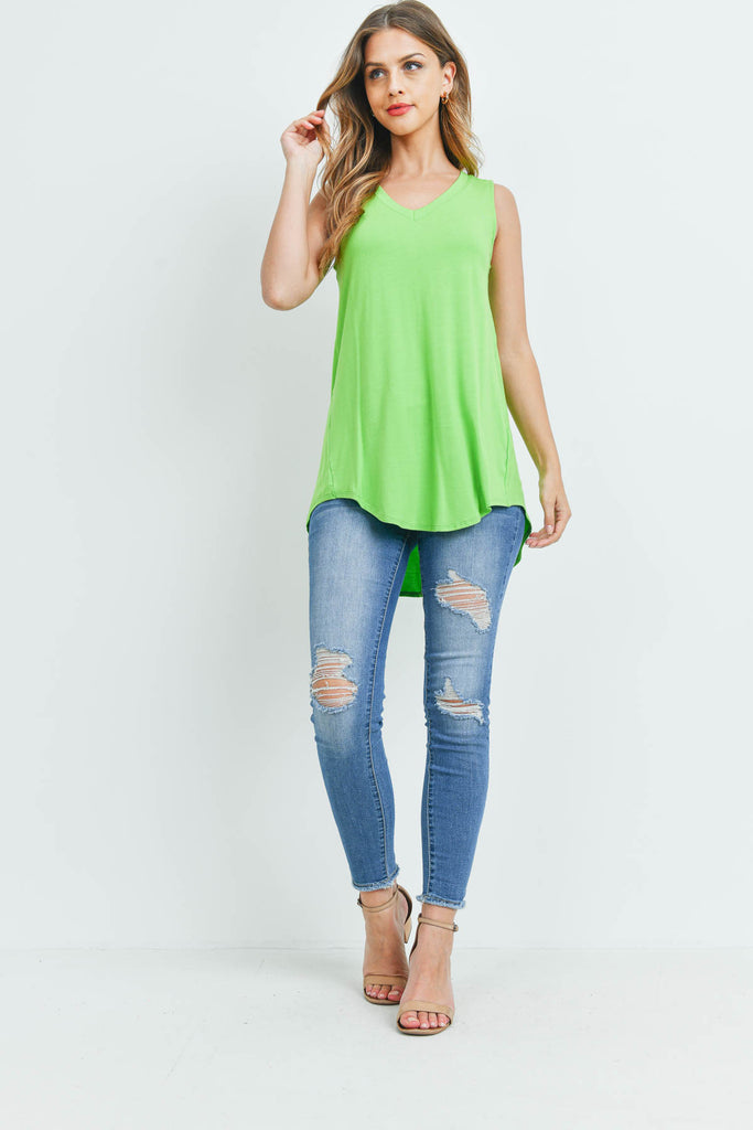Luxe Rayon Sleeveless V-Neck Hi-Low Hem Top