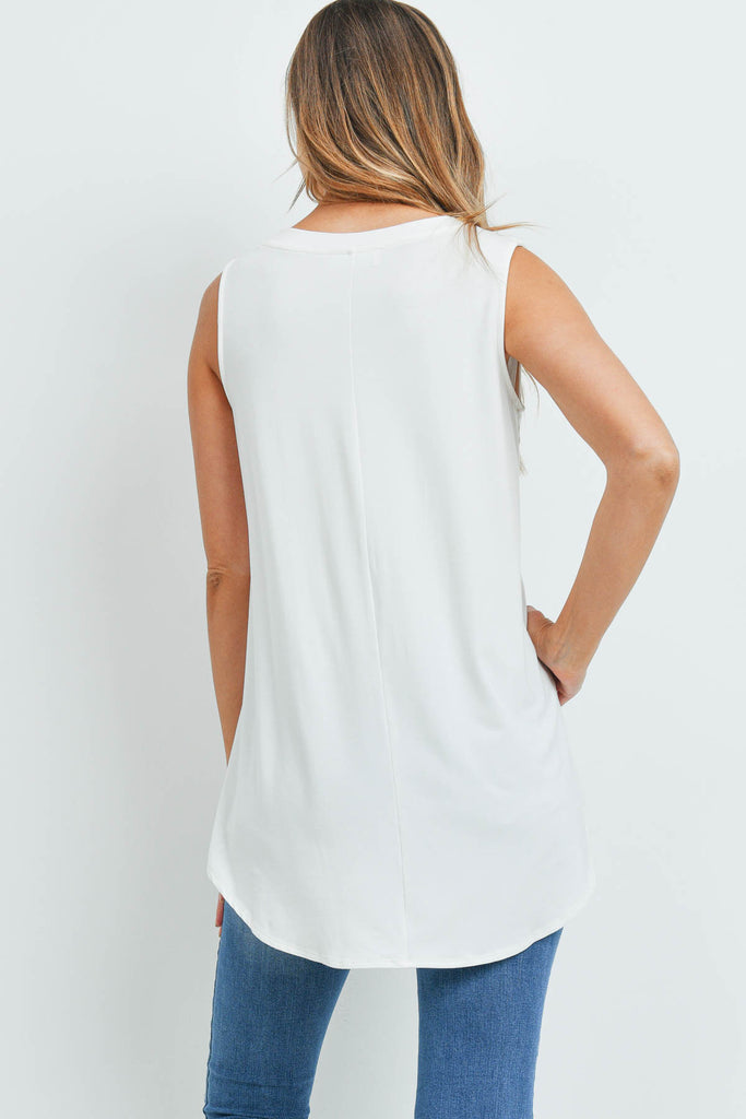 Luxe Rayon Sleeveless V-Neck Hi-Low Hem Top