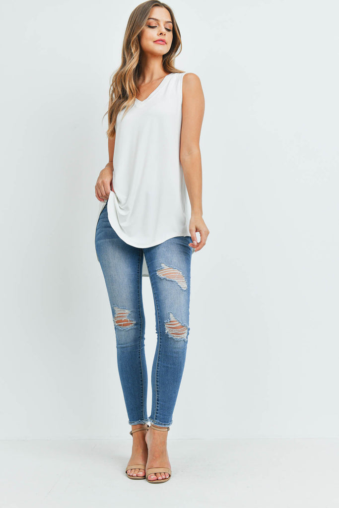 Luxe Rayon Sleeveless V-Neck Hi-Low Hem Top