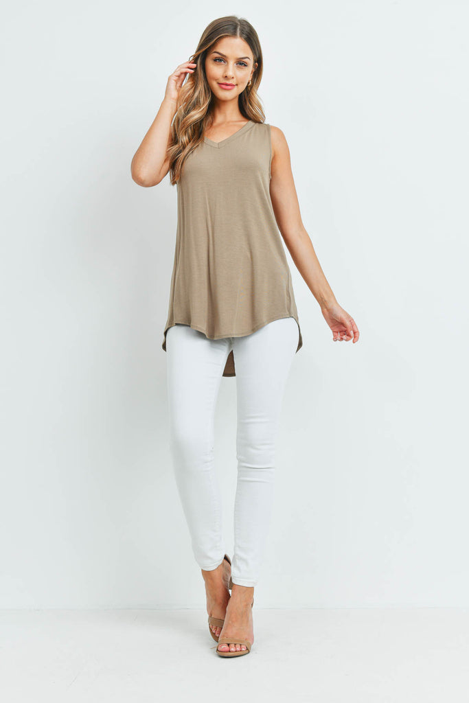 Luxe Rayon Sleeveless V-Neck Hi-Low Hem Top