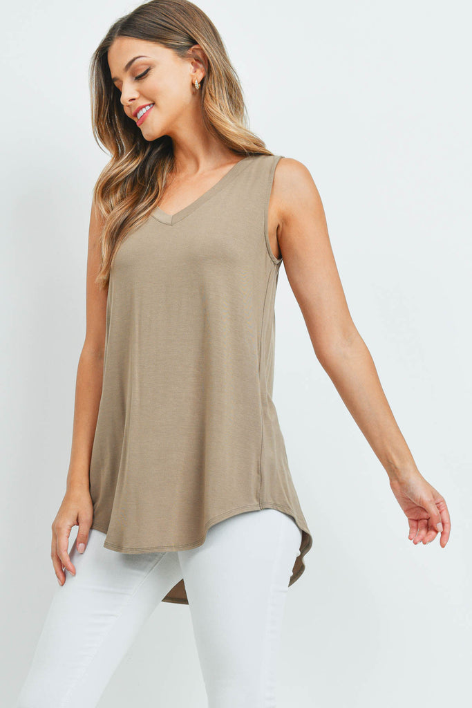 Luxe Rayon Sleeveless V-Neck Hi-Low Hem Top
