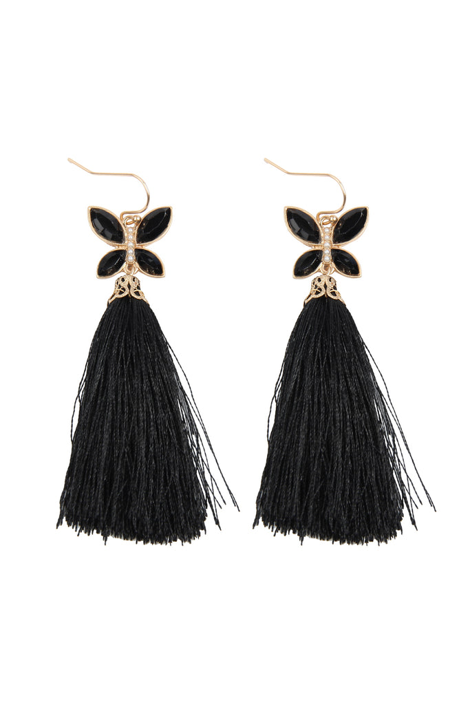 2.5" BEADED BUTTERFLY WITH TASSEL HOOK EARRINGS