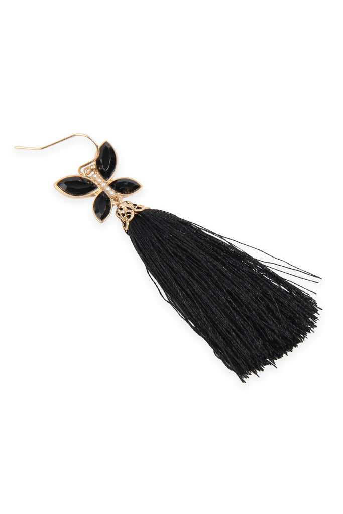 2.5" BEADED BUTTERFLY WITH TASSEL HOOK EARRINGS