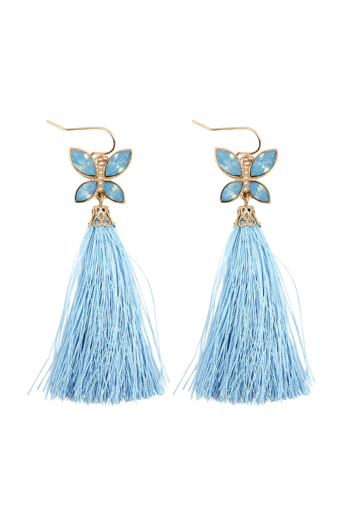 2.5" BEADED BUTTERFLY WITH TASSEL HOOK EARRINGS