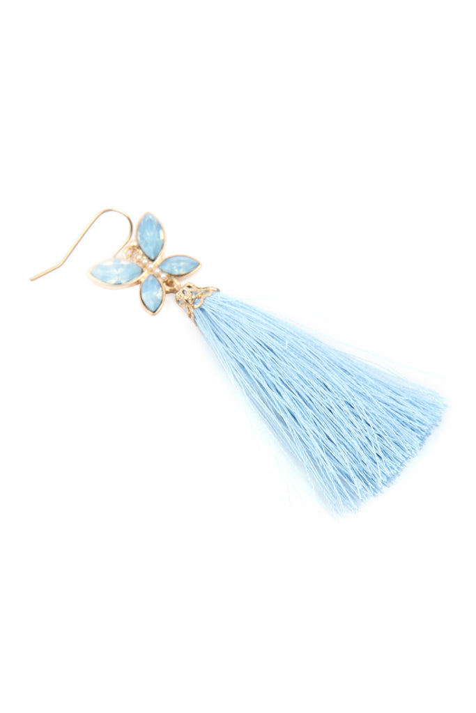 2.5" BEADED BUTTERFLY WITH TASSEL HOOK EARRINGS