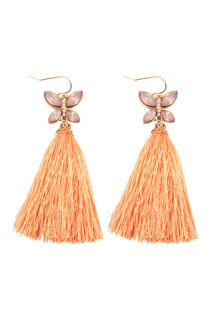 2.5" BEADED BUTTERFLY WITH TASSEL HOOK EARRINGS