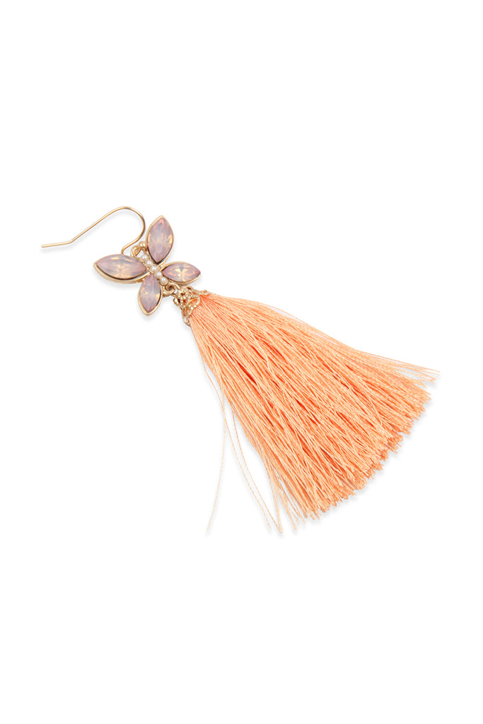 2.5" BEADED BUTTERFLY WITH TASSEL HOOK EARRINGS