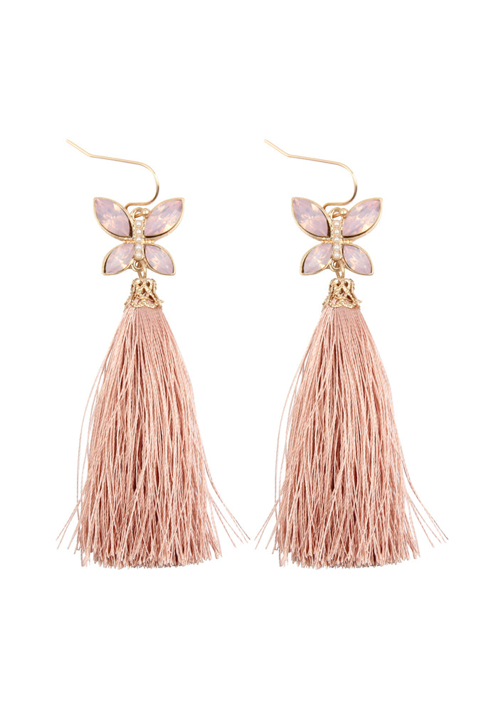 2.5" BEADED BUTTERFLY WITH TASSEL HOOK EARRINGS