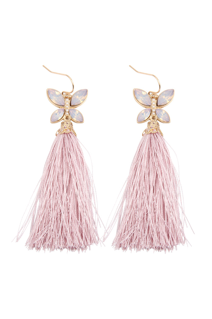 2.5" BEADED BUTTERFLY WITH TASSEL HOOK EARRINGS