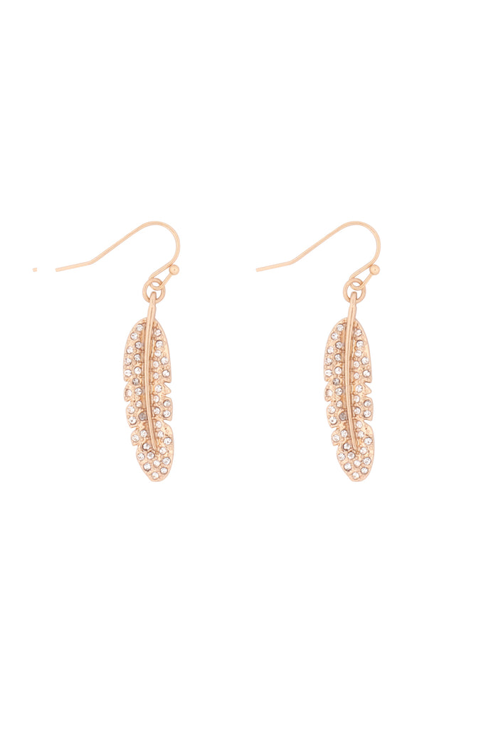 B4E2434 - STONE PAVE METAL FEATHER HOOK EARRINGS