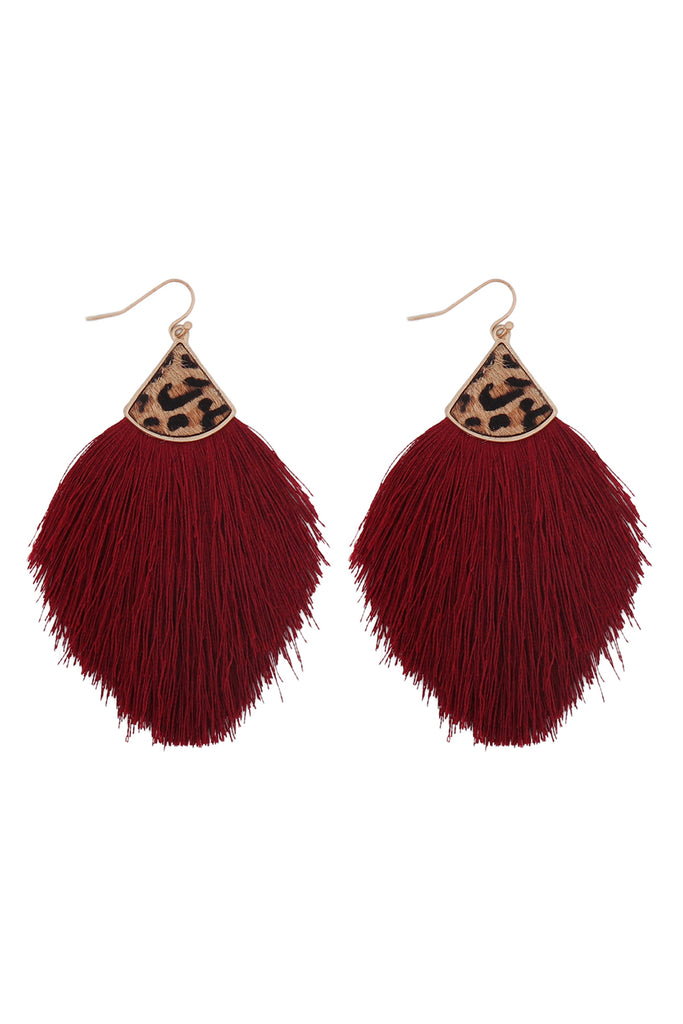 B4E2441 - LEOPARD REAL LEATHER TASSEL HOOK EARRINGS