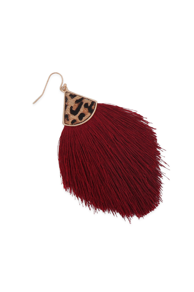 B4E2441 - LEOPARD REAL LEATHER TASSEL HOOK EARRINGS