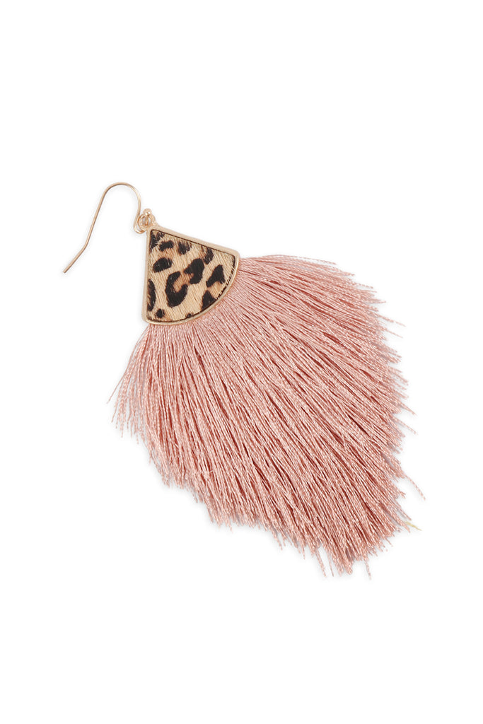 B4E2441 - LEOPARD REAL LEATHER TASSEL HOOK EARRINGS