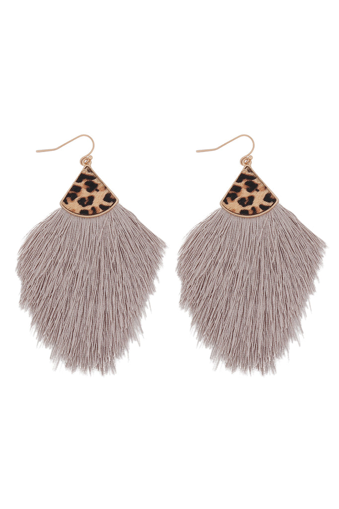 B4E2441 - LEOPARD REAL LEATHER TASSEL HOOK EARRINGS