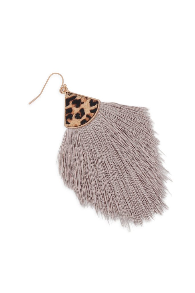 B4E2441 - LEOPARD REAL LEATHER TASSEL HOOK EARRINGS