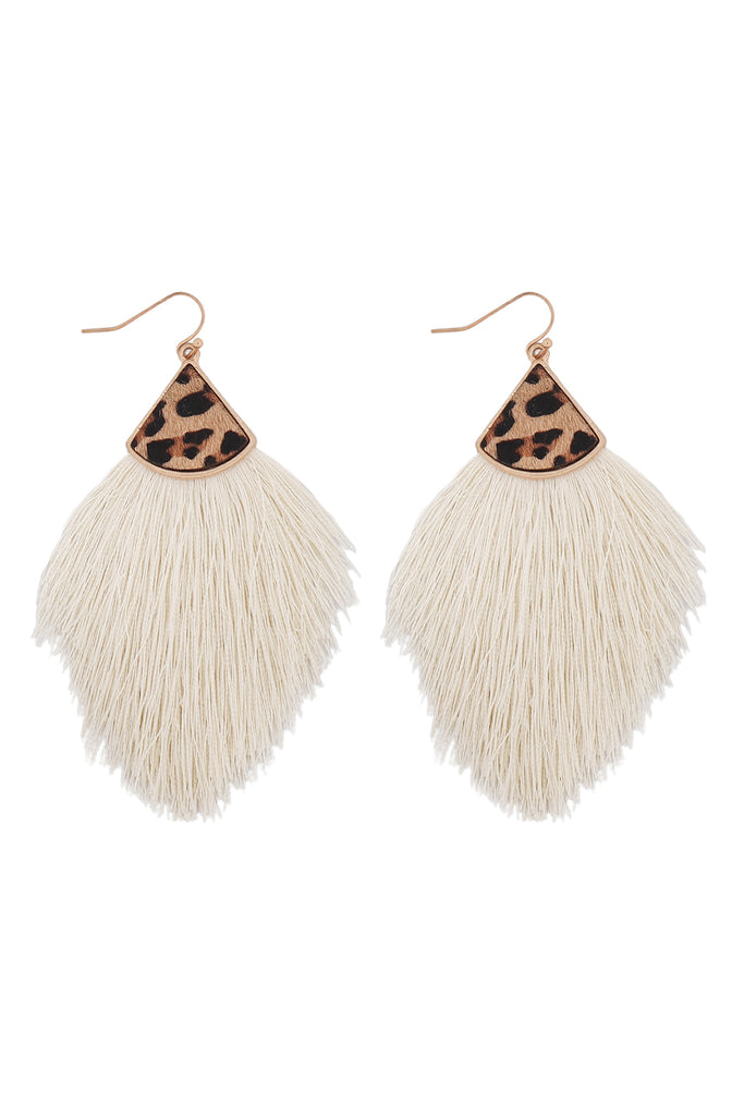 B4E2441 - LEOPARD REAL LEATHER TASSEL HOOK EARRINGS