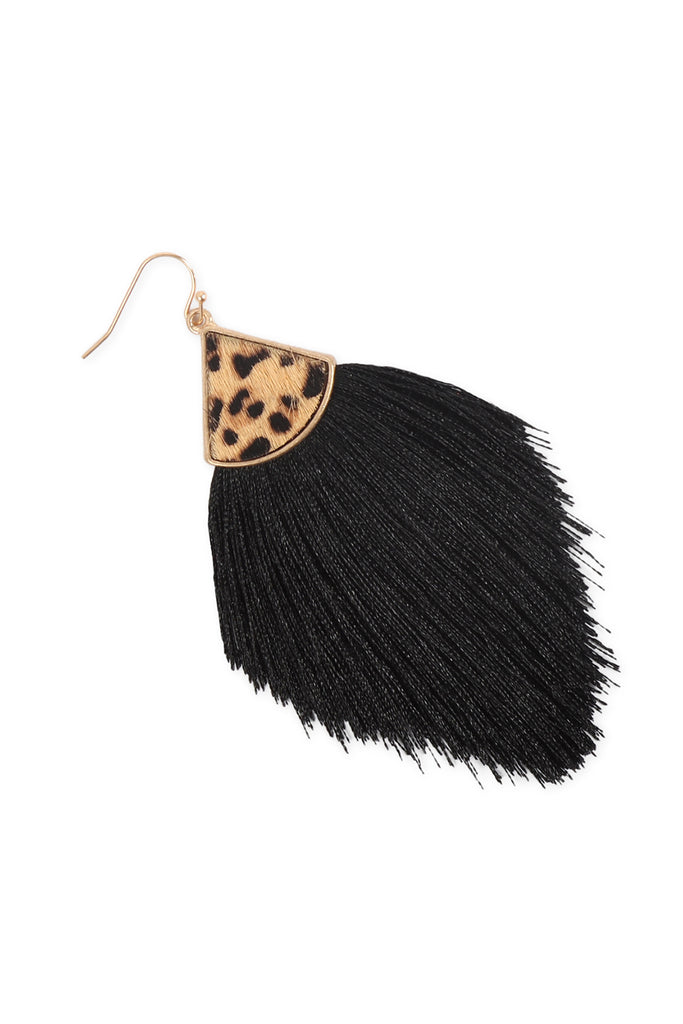 B4E2441 - LEOPARD REAL LEATHER TASSEL HOOK EARRINGS