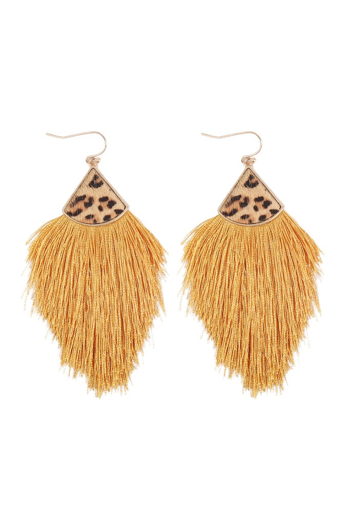 B4E2441 - LEOPARD REAL LEATHER TASSEL HOOK EARRINGS