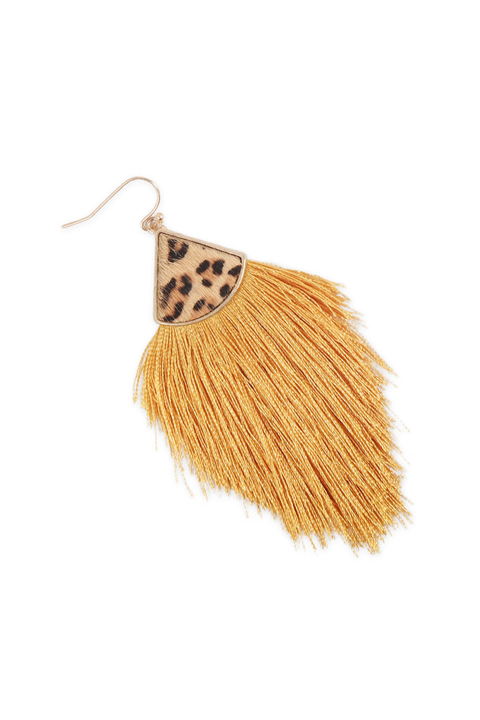 B4E2441 - LEOPARD REAL LEATHER TASSEL HOOK EARRINGS