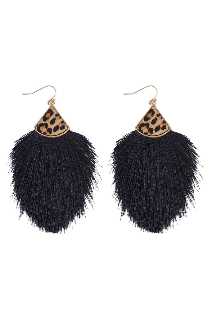 B4E2441 - LEOPARD REAL LEATHER TASSEL HOOK EARRINGS