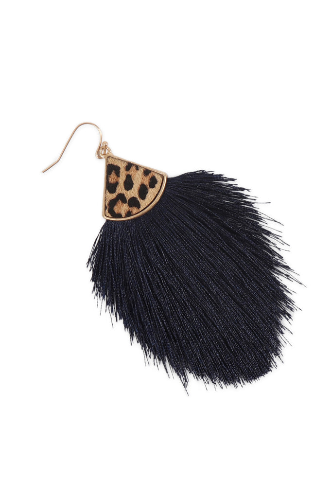 B4E2441 - LEOPARD REAL LEATHER TASSEL HOOK EARRINGS