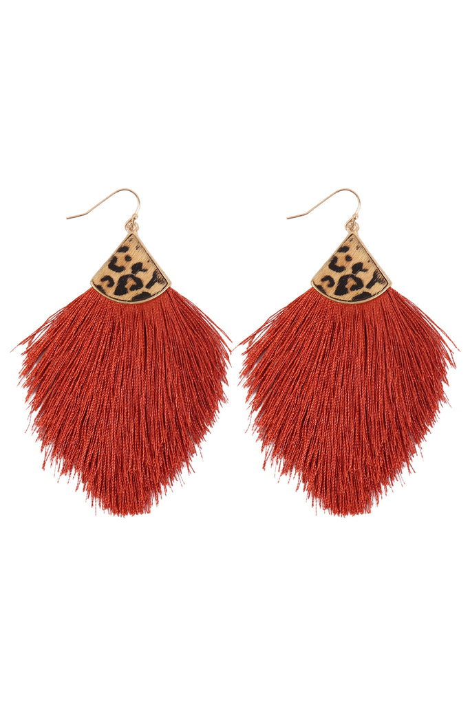 B4E2441 - LEOPARD REAL LEATHER TASSEL HOOK EARRINGS