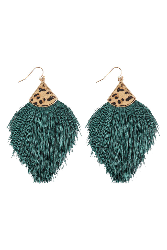 B4E2441 - LEOPARD REAL LEATHER TASSEL HOOK EARRINGS