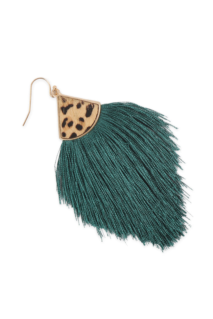 B4E2441 - LEOPARD REAL LEATHER TASSEL HOOK EARRINGS