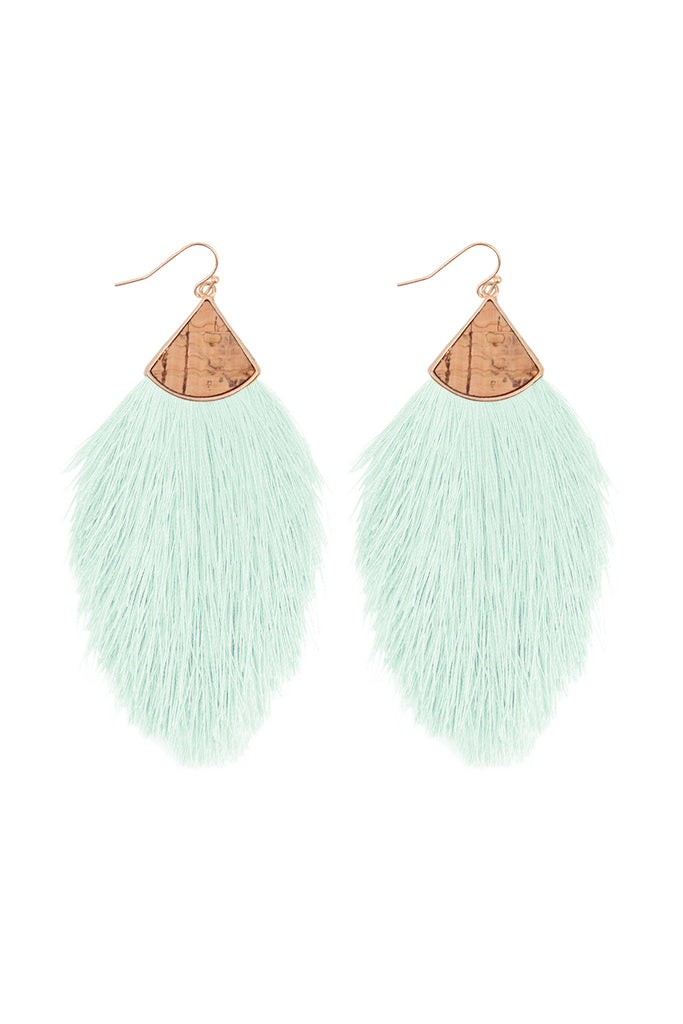 CORK W/ FRINGE THREAD DROP HOOK EARRINGS