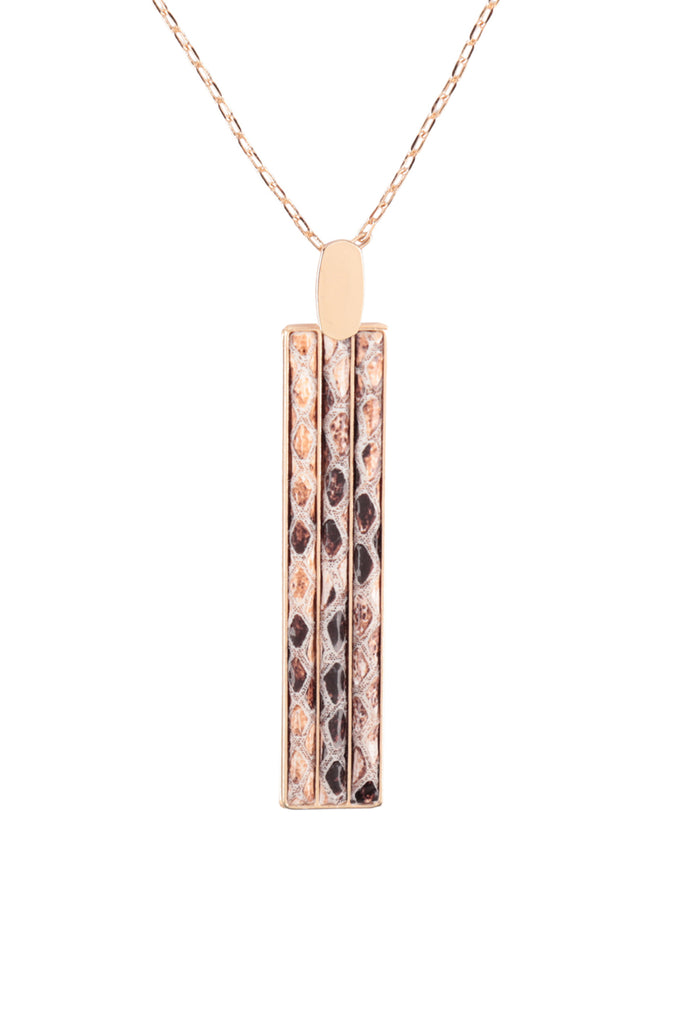 SNAKE SKIN BAR SHAPED PU LEATHER LONG NECKLACE
