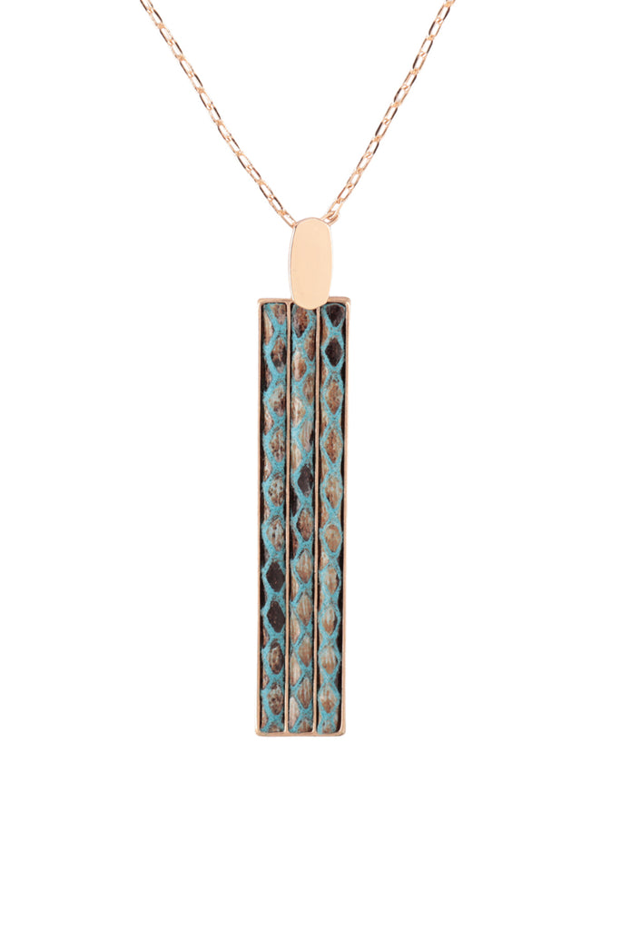 SNAKE SKIN BAR SHAPED PU LEATHER LONG NECKLACE