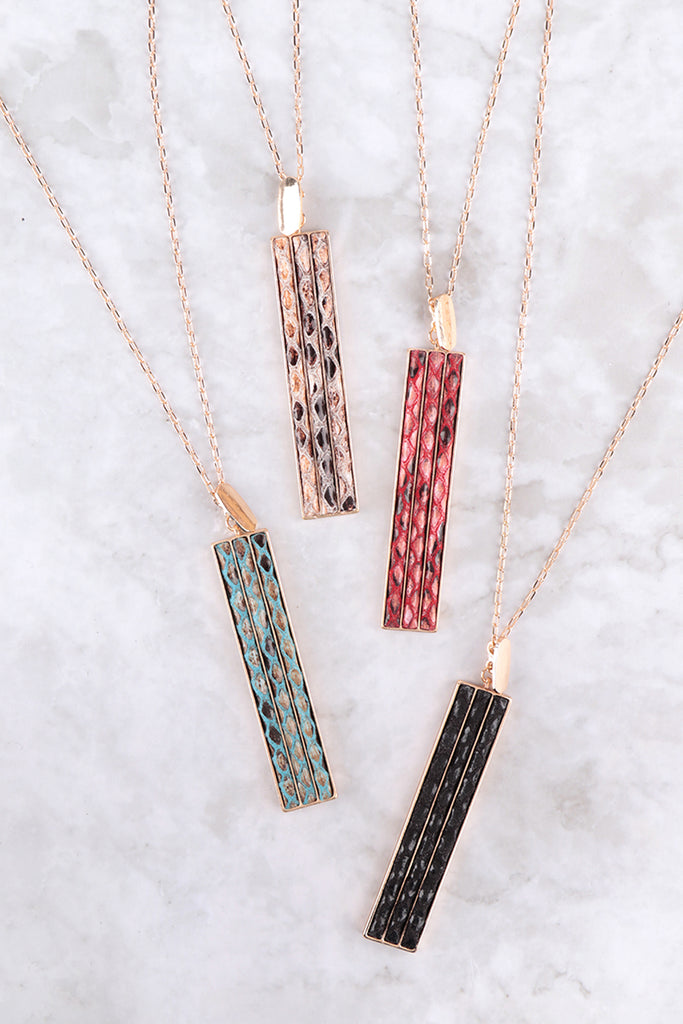 SNAKE SKIN BAR SHAPED PU LEATHER LONG NECKLACE