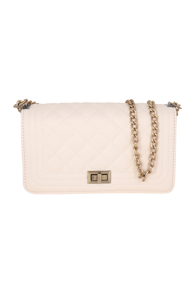 LEATHER QUILTED DIAMOND PATTERN SLING CLUTCH BAG