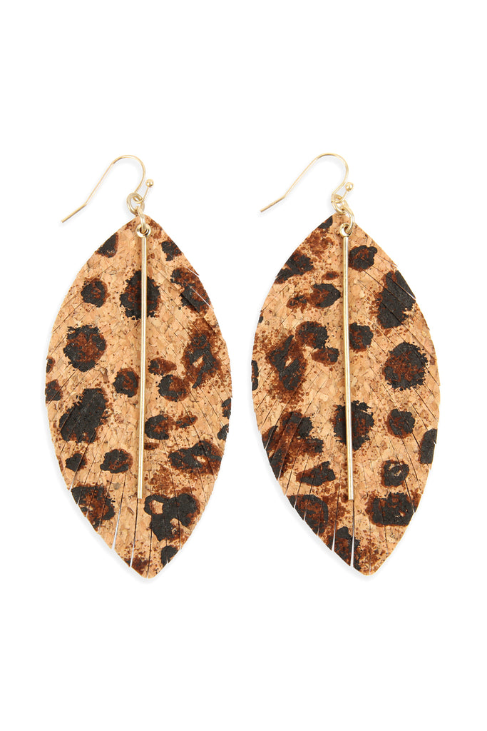 Metal Cork Pattern Animal Fringe Marquise Earrings