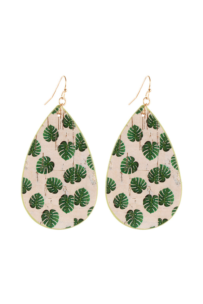 LEATHER PLANTERA TEAR DROP FISH HOOK EARRINGS