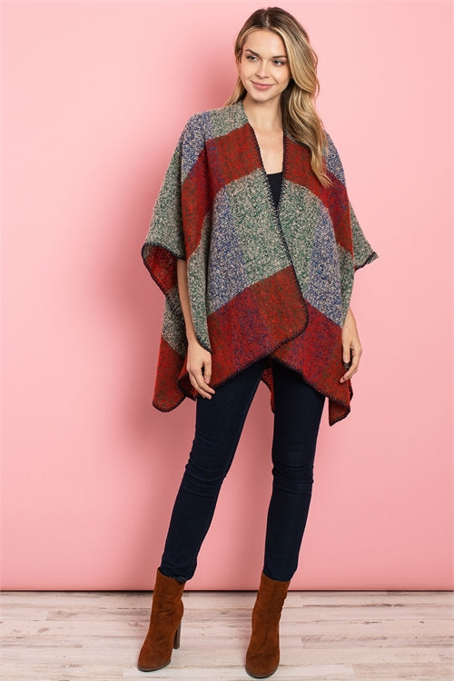 P4033 - BRICK GREEN CHECKERED PONCHO