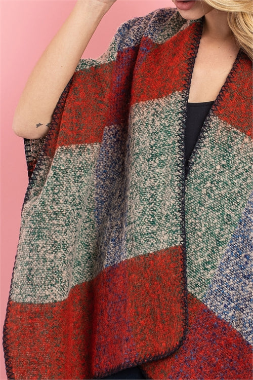 P4033 - BRICK GREEN CHECKERED PONCHO