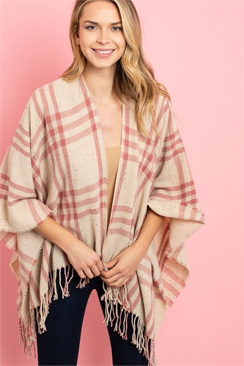P4040 - PINK CREAM PLAID PONCHO