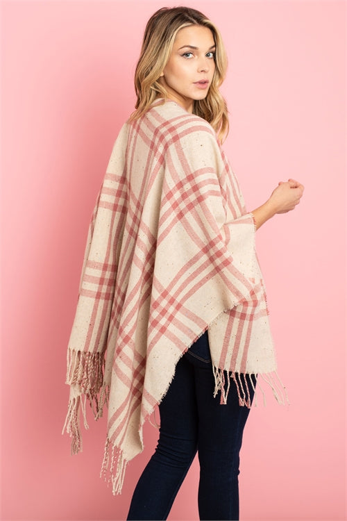 P4040 - PINK CREAM PLAID PONCHO