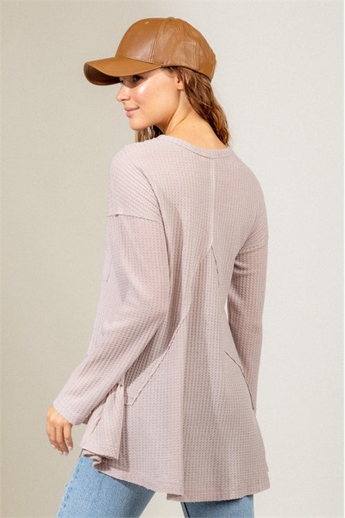 Waffle Knit Ruffle Hem Tunic Top