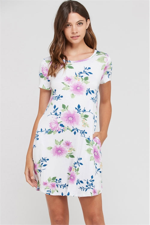 Floral Short Sleeve Mid Thigh Dress