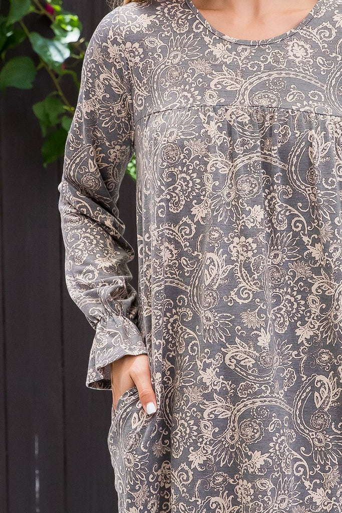 Ruffle Paisley Pleated Dress