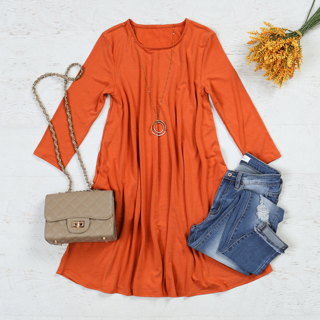 Premium 3/4 Sleeve Swing Pocket Tunic Dress